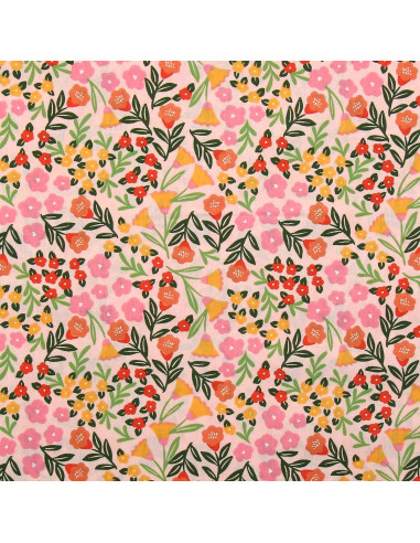 Tissu popeline de coton - Martine rose et vert