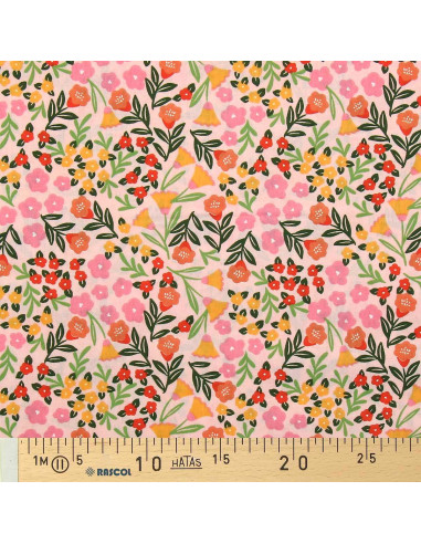 Tissu popeline de coton - Martine rose et vert