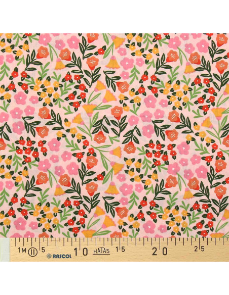 Tissu popeline de coton - Martine rose et vert