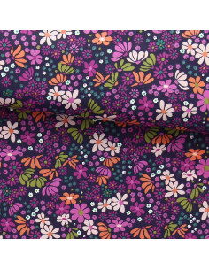 Tissu popeline de coton - Maria violet et orange