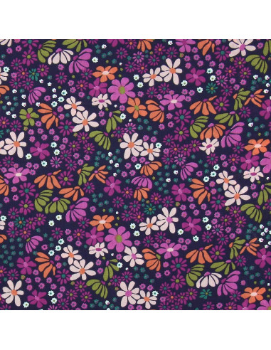 Tissu popeline de coton - Maria violet et orange