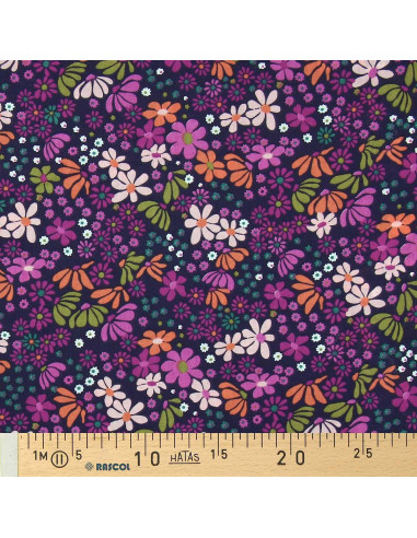 Tissu popeline de coton - Maria violet et orange