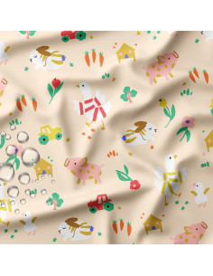 Tissu imperméable pour ciré - Picoti écru et orange