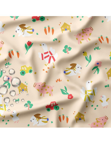 Tissu imperméable pour ciré - Picoti écru et orange