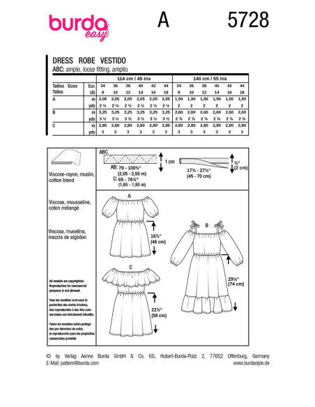 Patron de robe - Burda 5728