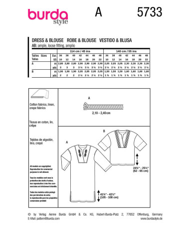 Patron de robe et blouse - Burda 5733