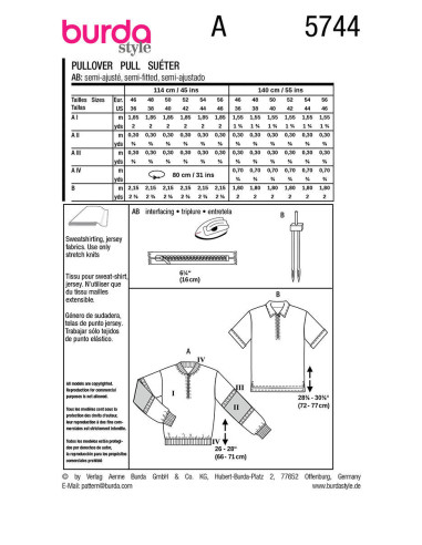 Patron de pullover - Burda 5744