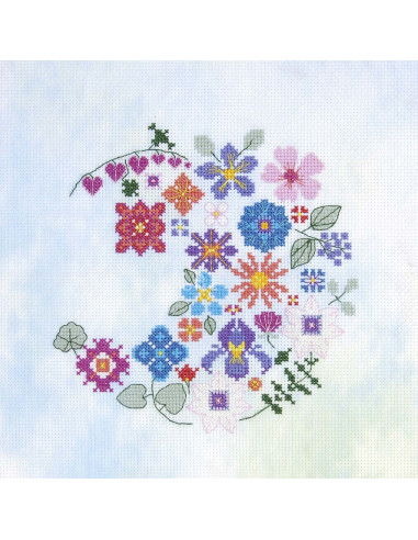 Kit broderie point de croix - Demi lune florale