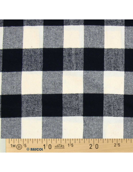 Tissu flanelle tartan écossais - Écru et noir