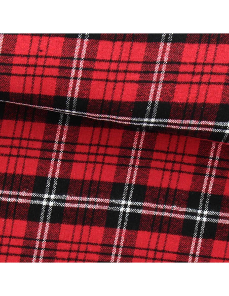 Tissu flanelle tartan écossais - Rouge, noir et blanc