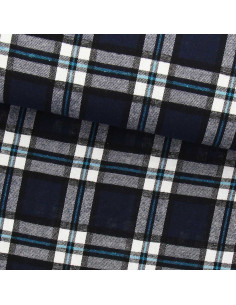 Tissu flanelle tartan écossais - Bleu marine et noir