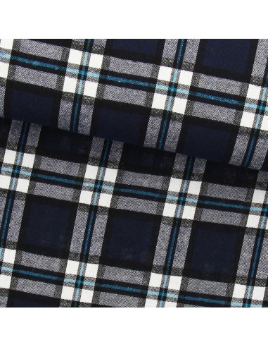 Tissu flanelle tartan écossais - Bleu marine et noir