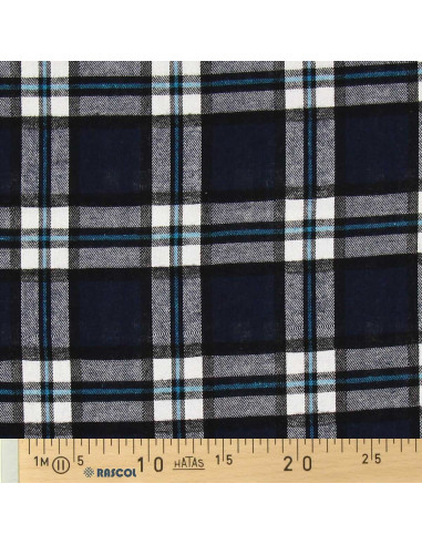 Tissu flanelle tartan écossais - Bleu marine et noir