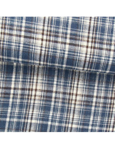 Tissu flanelle tartan écossais - Bleu, blanc et noir