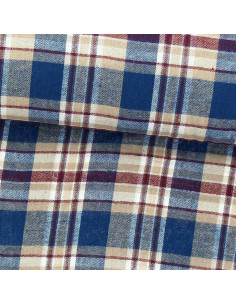 Tissu flanelle tartan écossais - Bleu, beige et rouge