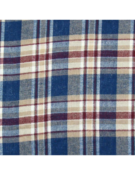 Tissu flanelle tartan écossais - Bleu, beige et rouge