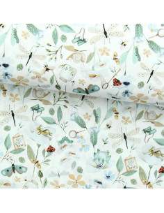 Tissu popeline de coton - Nato blanc et vert