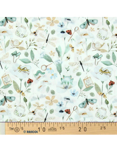 Tissu popeline de coton - Nato blanc et vert