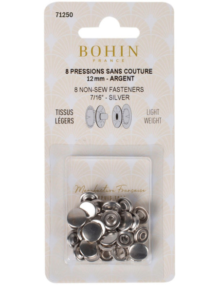Boite de 8 pressions sans couture jersey 12 mm Bohin - Argent