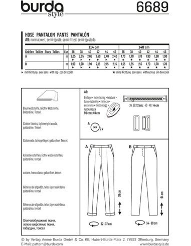Patron de pantalon - Burda 6689