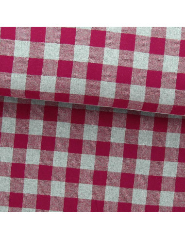 Tissu flanelle grands carreaux - Framboise et gris