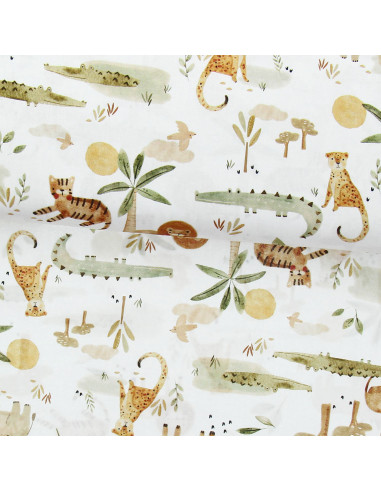 Tissu popeline de coton - Sarafou blanc et camel