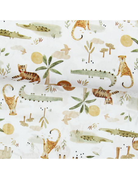 Tissu popeline de coton - Sarafou blanc et camel