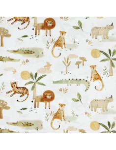 Tissu popeline de coton - Sarafou blanc et camel 2