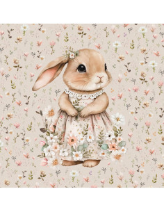 Panneau tissu sweat léger 40 cm x 50 cm - Lapine en robe