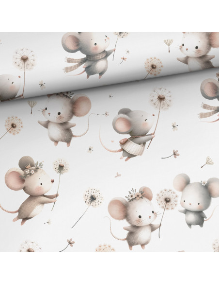 Tissu coton premium - Souris et pissenlits