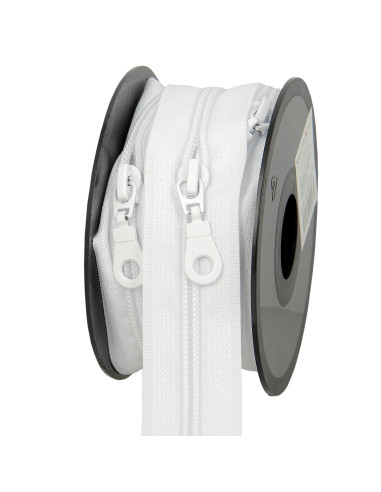 Rouleau de 5 mètres de fermeture nylon 5 mm avec tirettes - Blanc