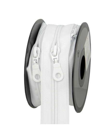 Rouleau de 5 mètres de fermeture nylon 5 mm avec tirettes - Blanc