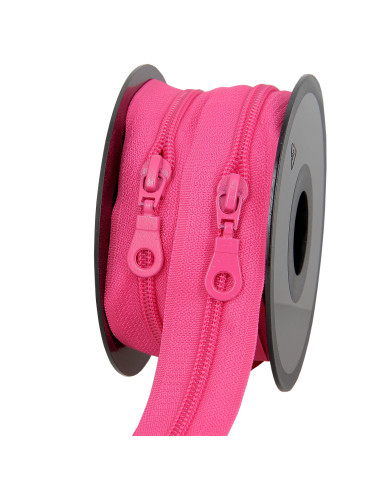 Rouleau de 5 mètres de fermeture nylon 5 mm avec tirettes - Fuchsia