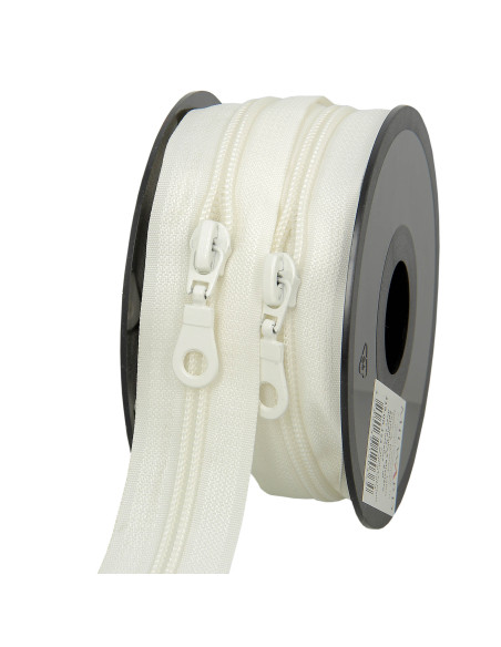 Rouleau de 5 mètres de fermeture nylon 5 mm avec tirettes - Écru