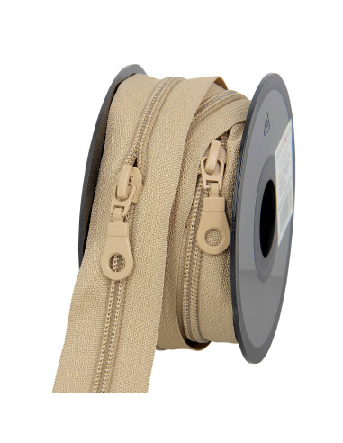 Rouleau de 5 mètres de fermeture nylon 5 mm avec tirettes - Beige
