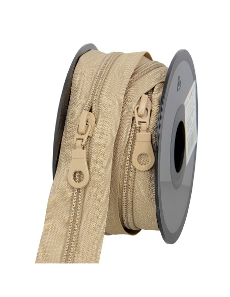 Rouleau de 5 mètres de fermeture nylon 5 mm avec tirettes - Beige