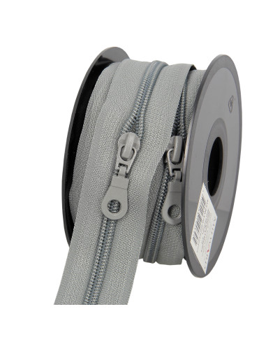 Rouleau de 5 mètres de fermeture nylon 5 mm avec tirettes - Gris