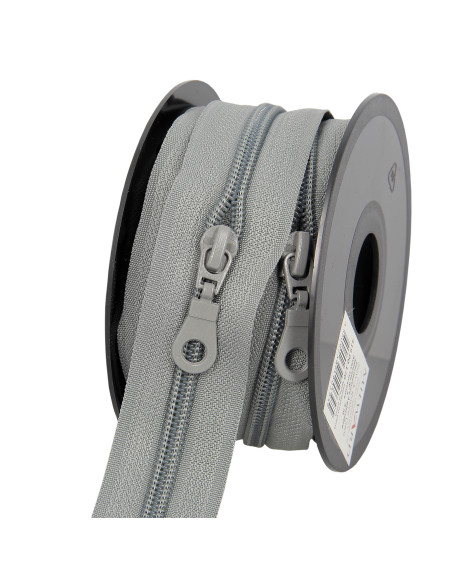 Rouleau de 5 mètres de fermeture nylon 5 mm avec tirettes - Gris