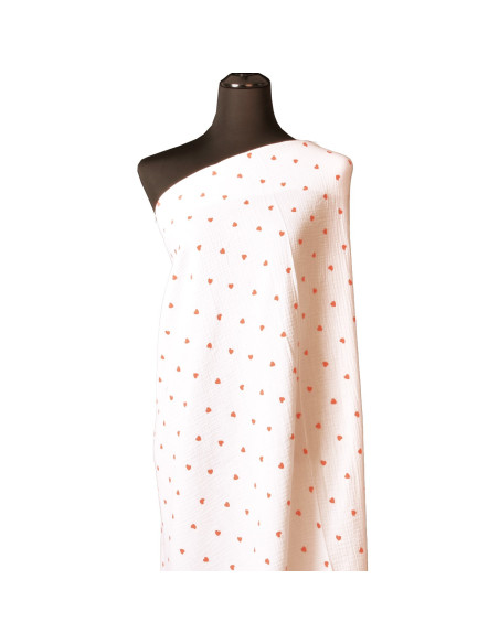 Tissu double gaze de coton - Petit coeur rouge