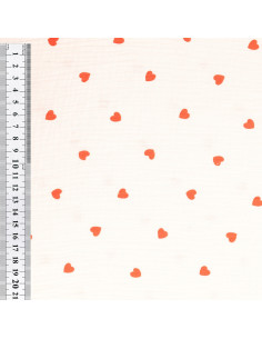 Tissu double gaze de coton - Petit coeur rouge 2