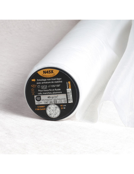 Entoilage non tissé thermocollant léger avec armature de stabilité - Blanc