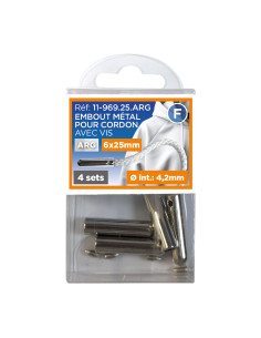 Set de 6 embouts métal pour cordons avec vis - Argent