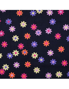 Tissu velours milleraies fantaisie - Fleurs fond bleu marine 2
