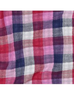 Tissu double gaze de coton à carreaux - Lilas et bleu marine