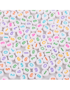 Sachet de 100 perles rondes blanches - Chiffres multicolores