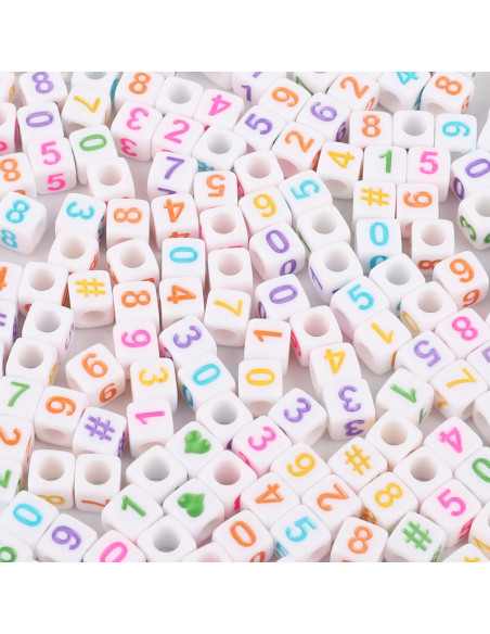 Sachet de 100 perles carrées blanches - Chiffres multicolores