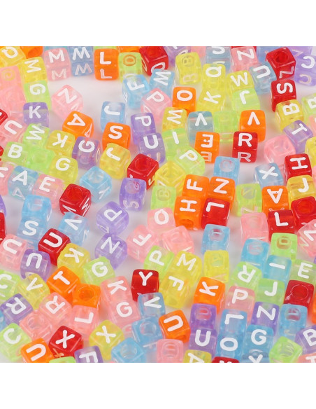 Sachet de 100 perles carrées couleurs - Lettres blanches