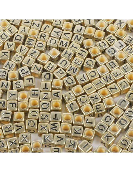 Sachet de 100 perles carrées or - Lettres noires