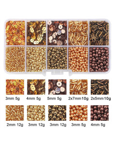 Coffret 80 grs perles de rocaille et sequins - Or