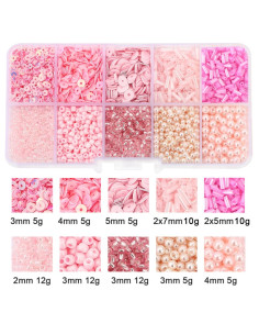 Coffret 80 grs perles de rocaille et sequins - Rose